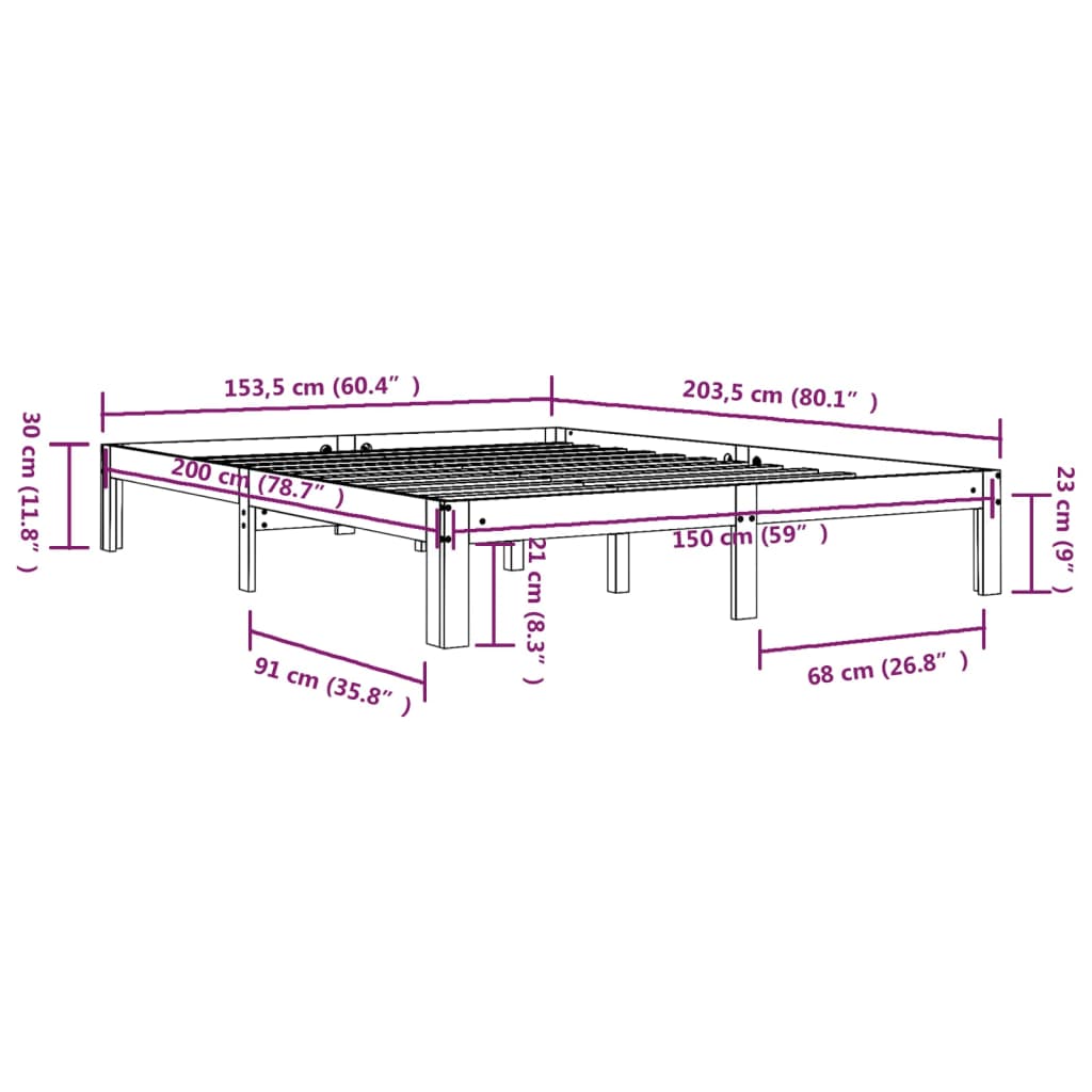 Cadre de lit bois massif 135x190 cm