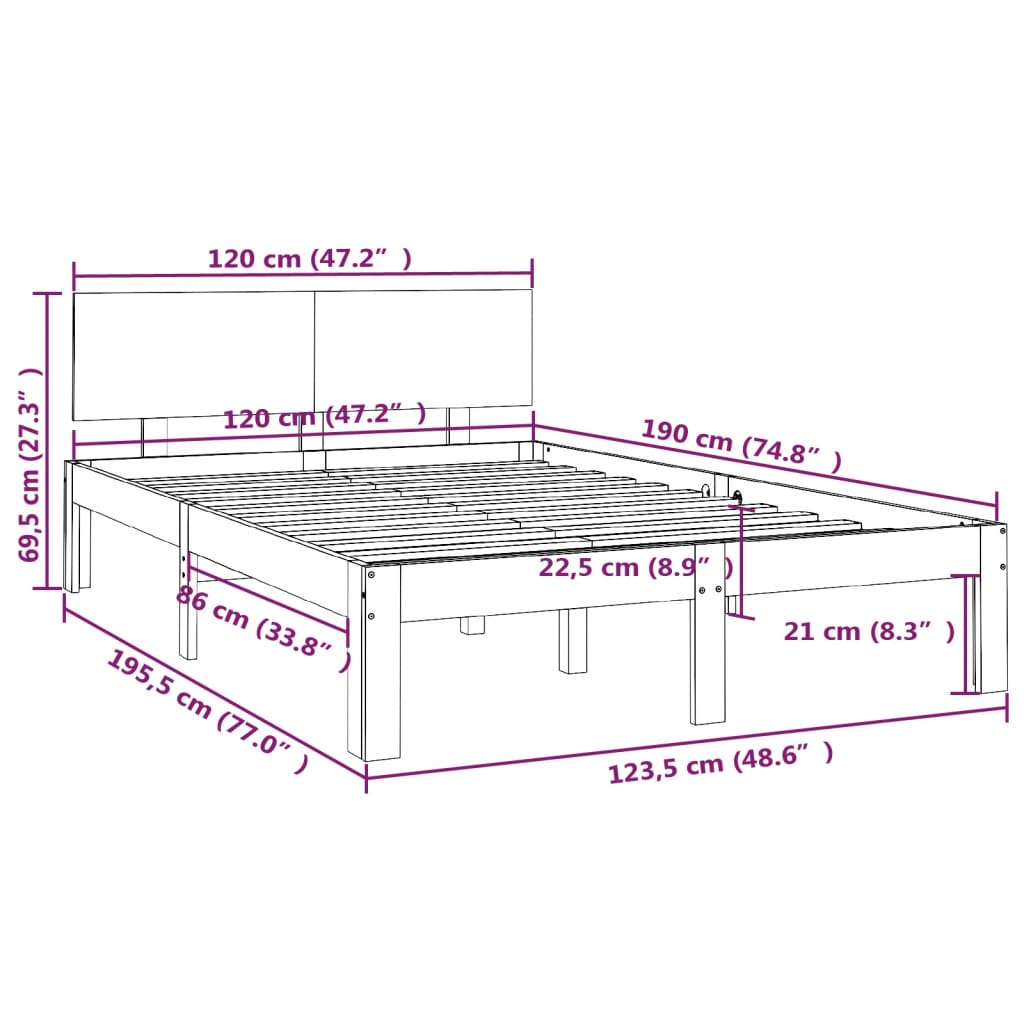 Cadre de lit bois massif 75x190 cm