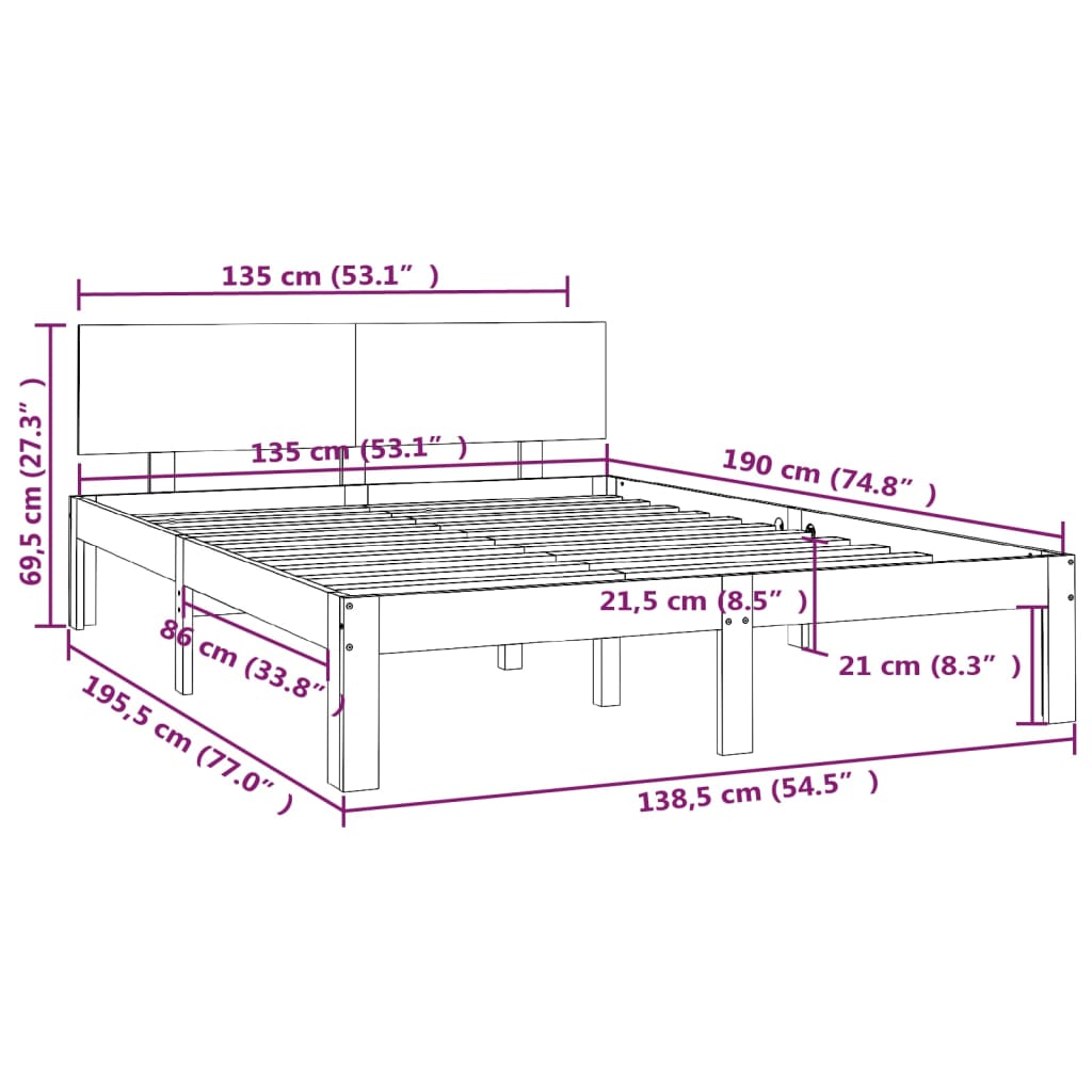 Cadre de lit bois massif 75x190 cm