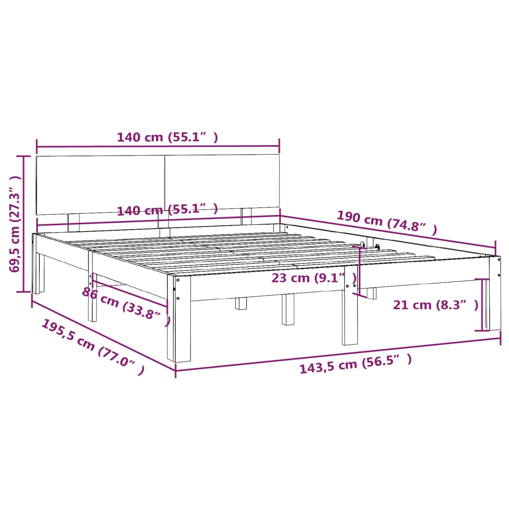 Cadre de lit en pin massif 100x200 cm