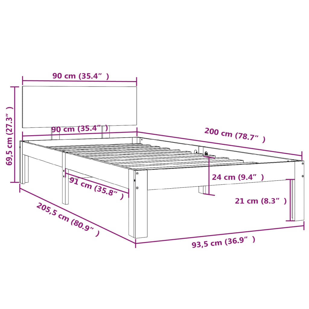 Bedframe massief grenenhout 100x200 cm