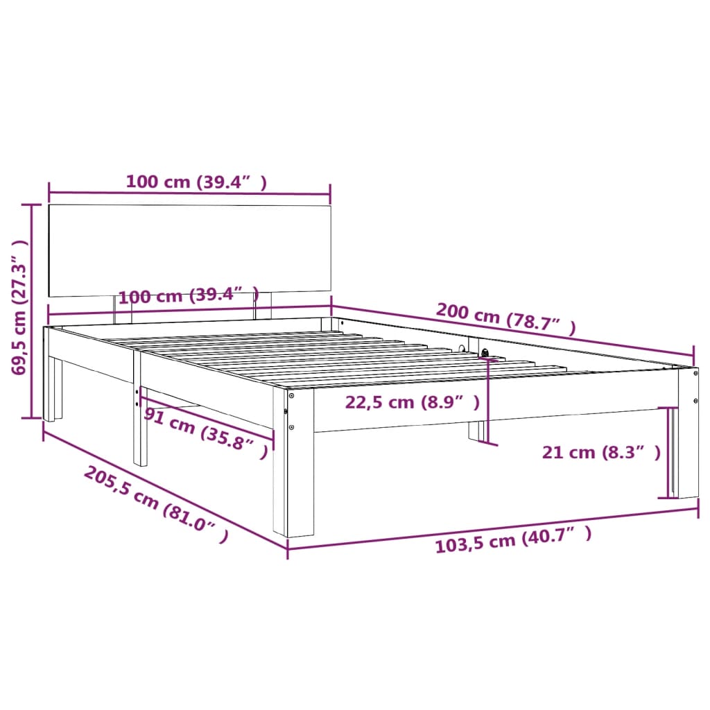 Bedframe massief grenenhout 100x200 cm