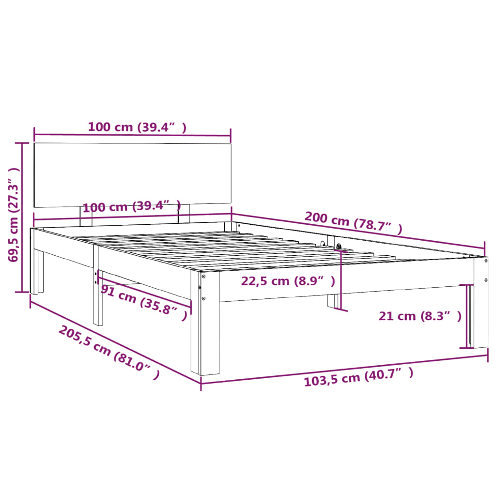 Bedframe massief grenenhout 120x200 cm