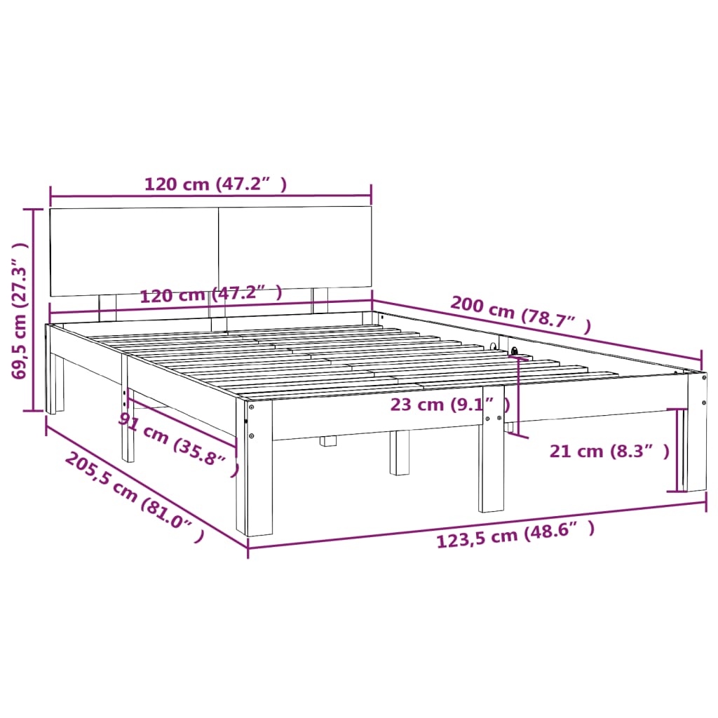 Bedframe massief grenenhout 120x200 cm