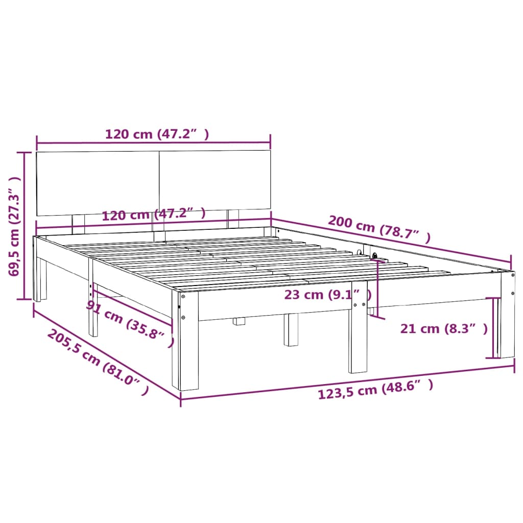 Cadre de lit en pin massif 100x200 cm