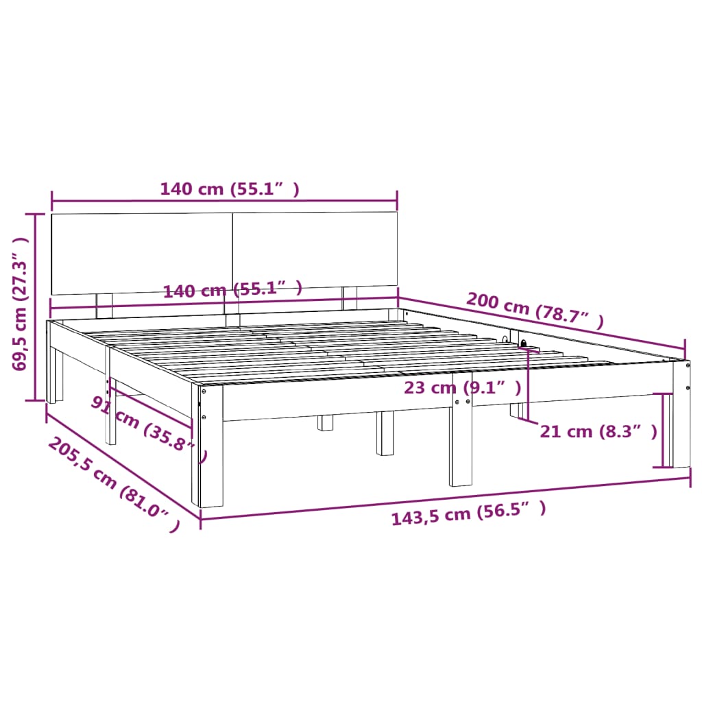 Cadre de lit en pin massif 100x200 cm