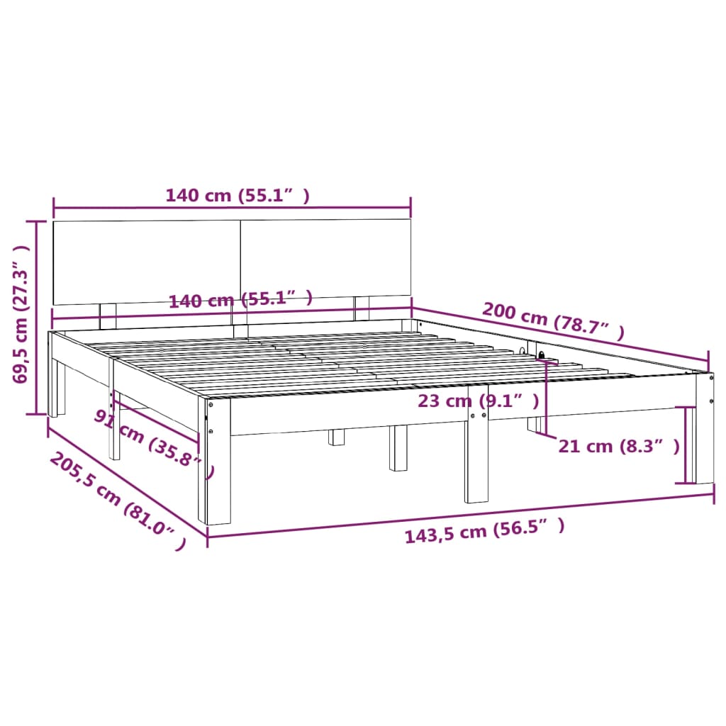 Cadre de lit en pin massif 100x200 cm