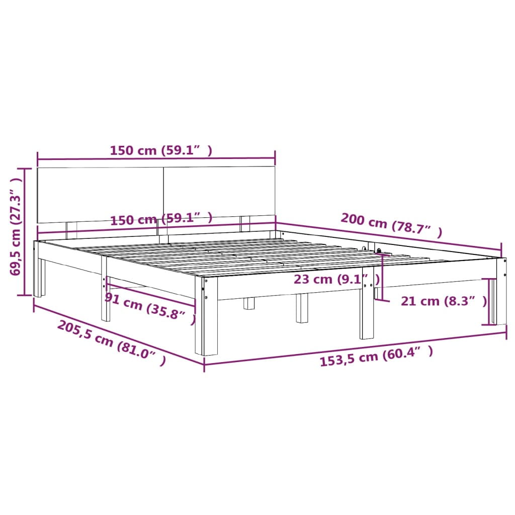 Cadre de lit bois massif 75x190 cm