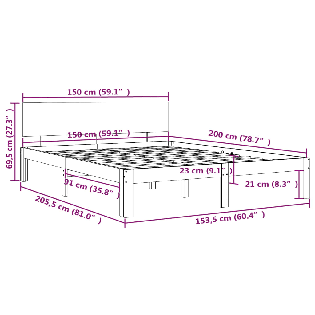 Cadre de lit bois massif 75x190 cm