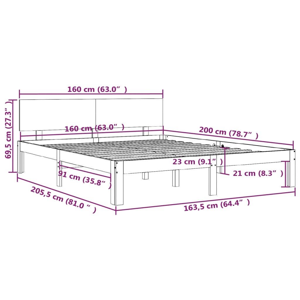 Cadre de lit en pin massif 100x200 cm