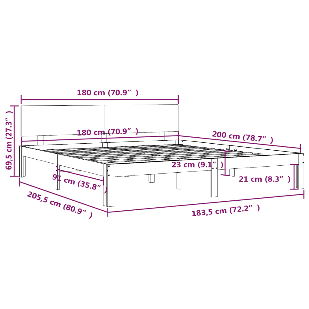 Cadre de lit bois massif 75x190 cm