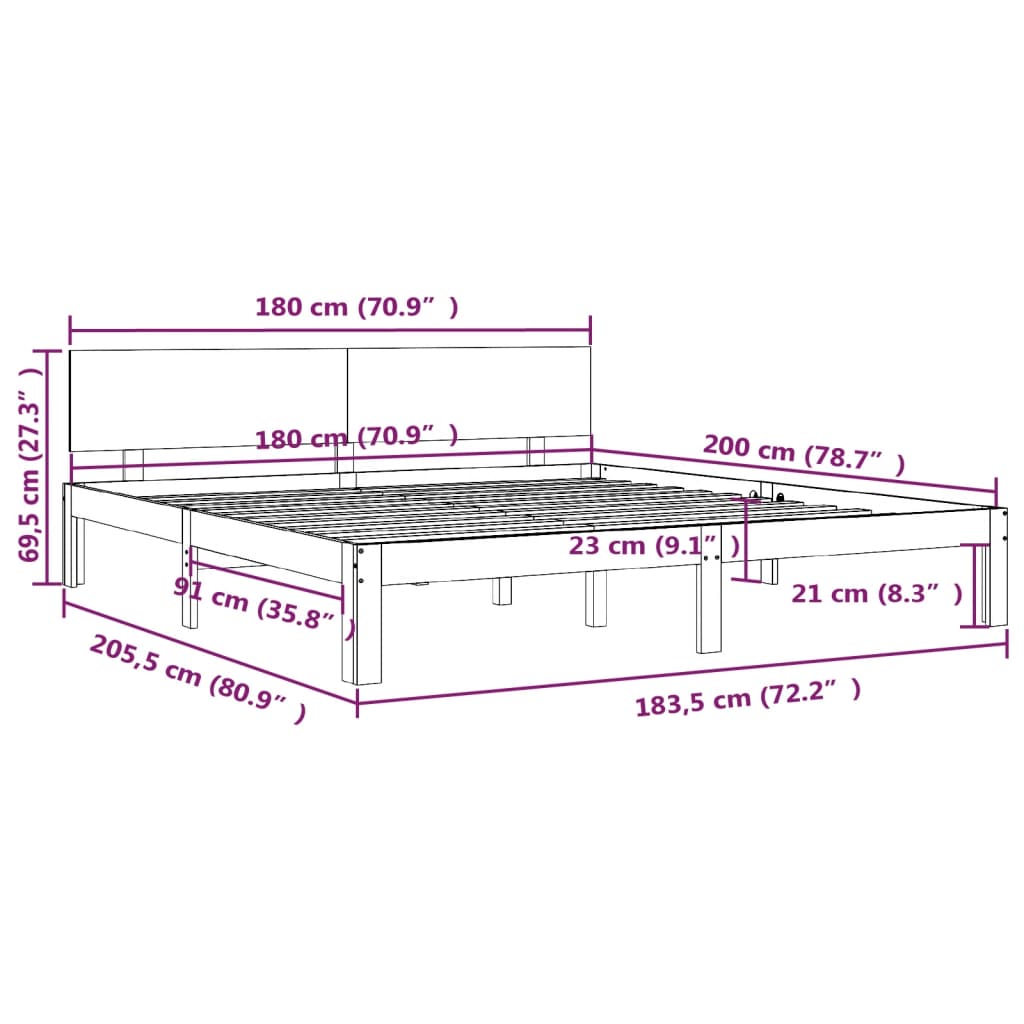 Cadre de lit bois massif 75x190 cm