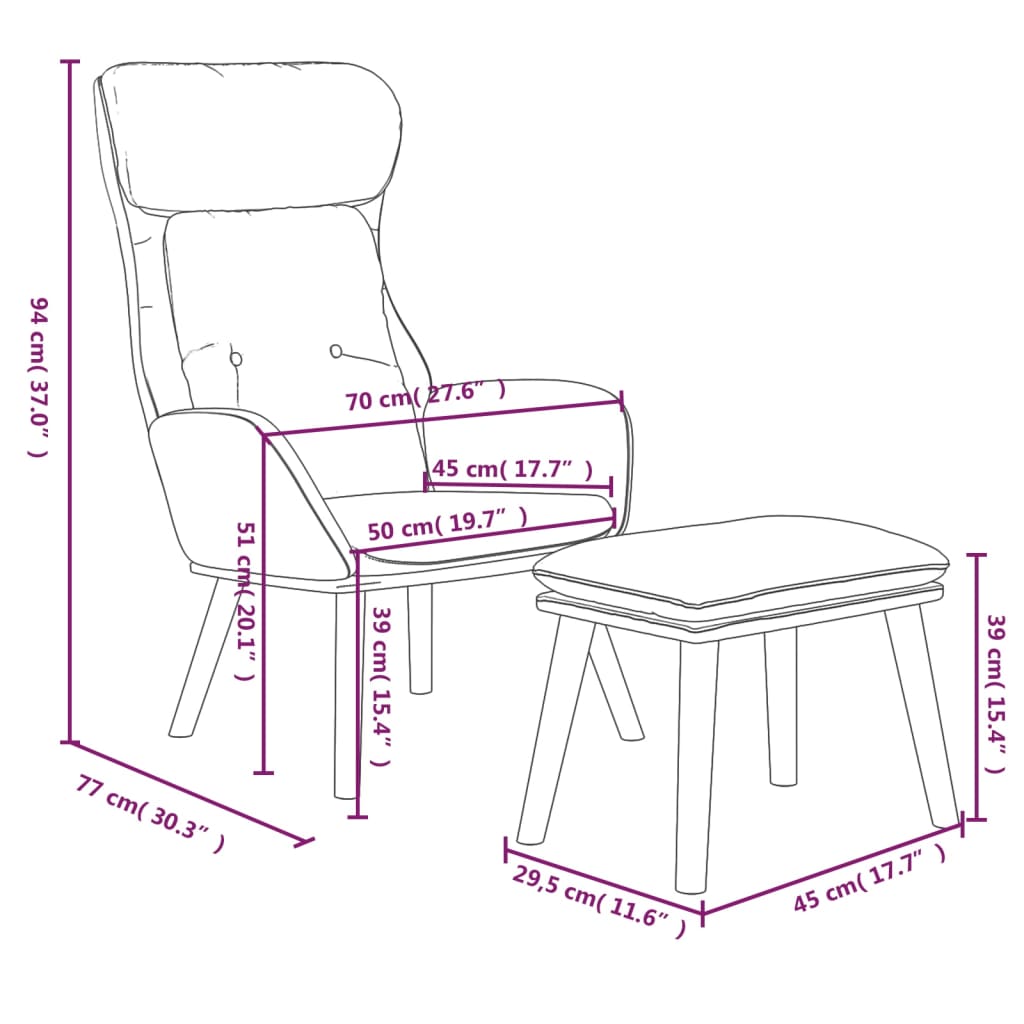 Fauteuil relax avec repose-pieds en tissu