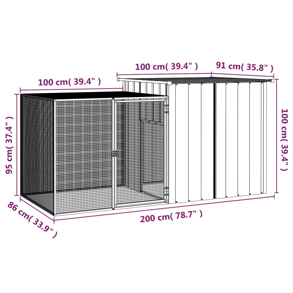 Kippenhok 900x91x100 cm gegalvaniseerd staal antracietkleurig