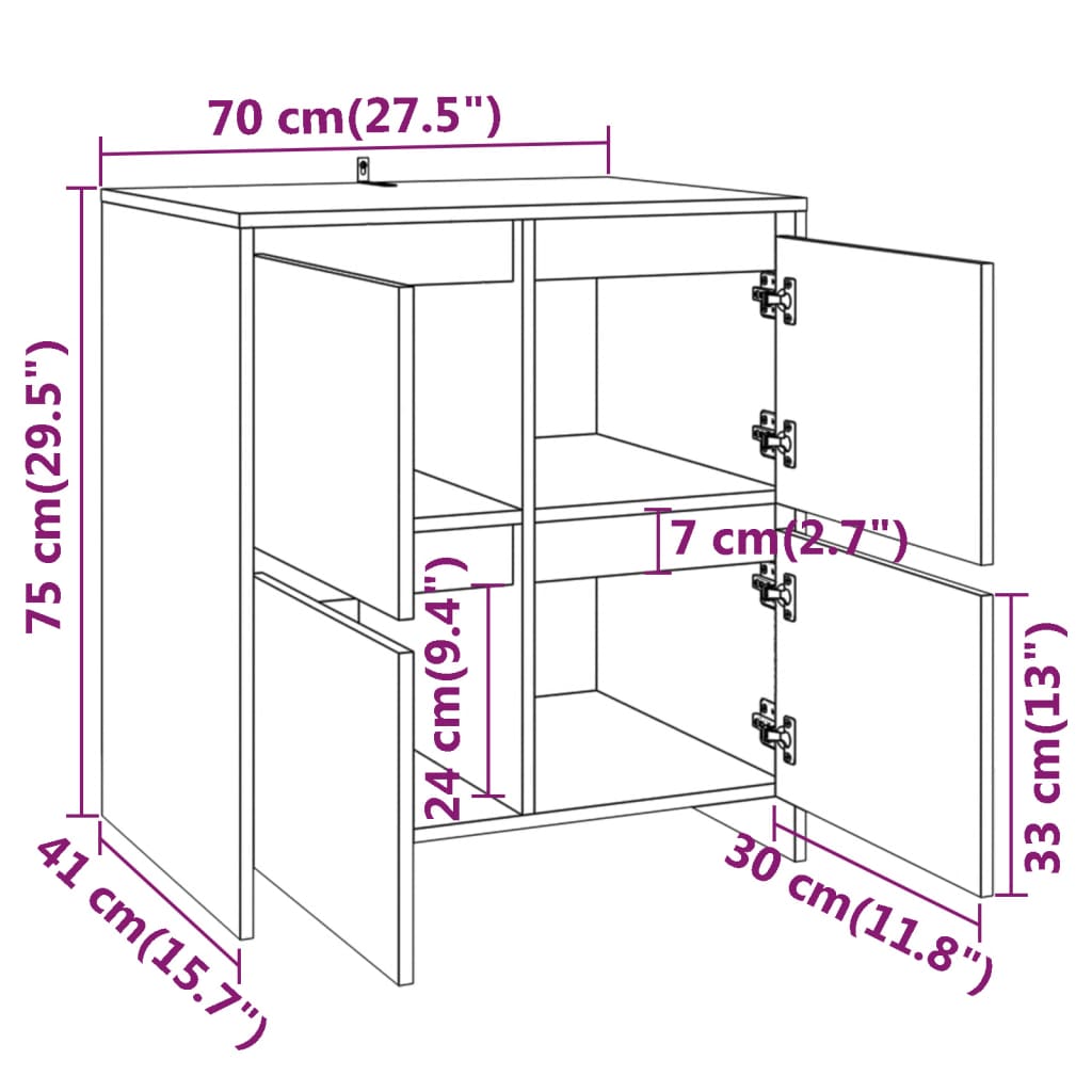 Buffets 2 pcs 70x41x75 cm en dérivé du bois couleur chêne