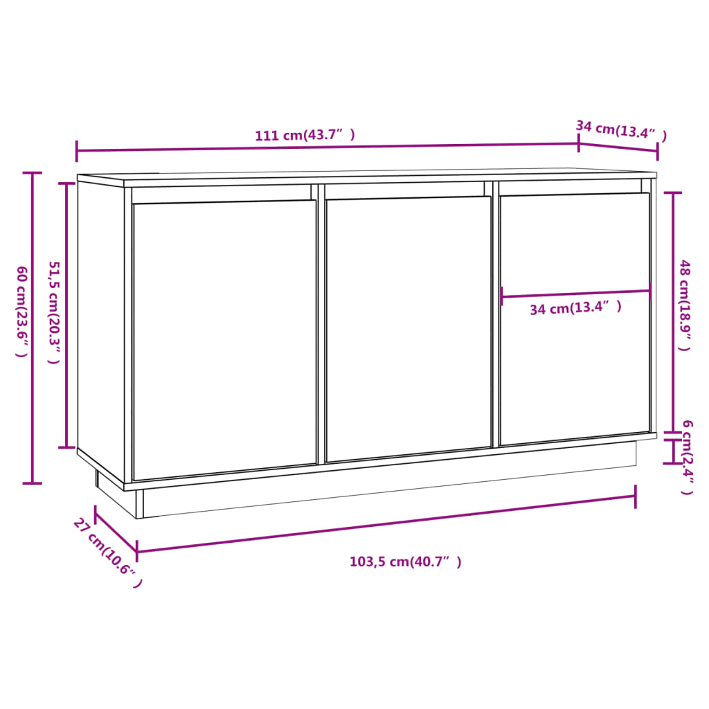 Buffet 111x34x60 cm en bois de pin massif