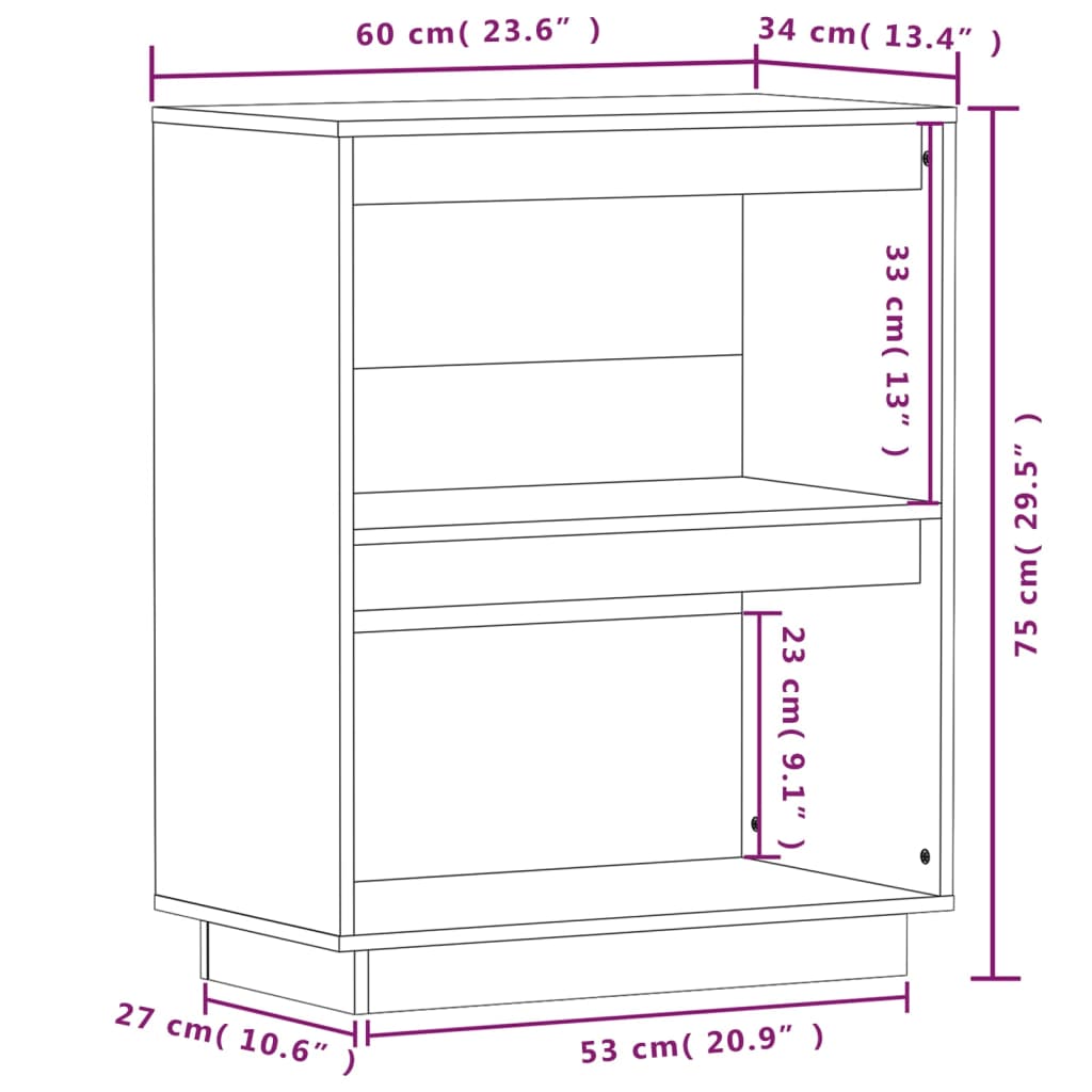 Wandkast 60x34x75 cm massief grenenhout