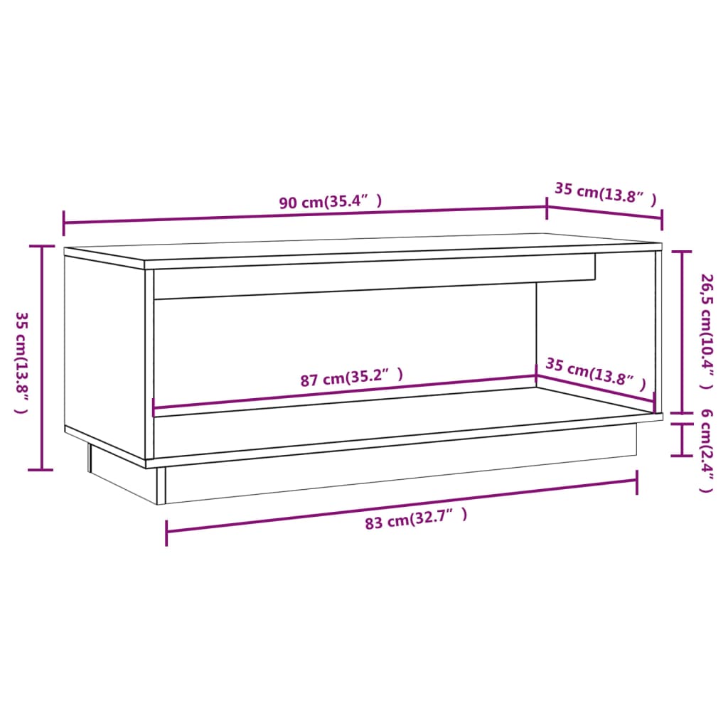 Meuble TV 90x35x35 cm en bois de pin massif