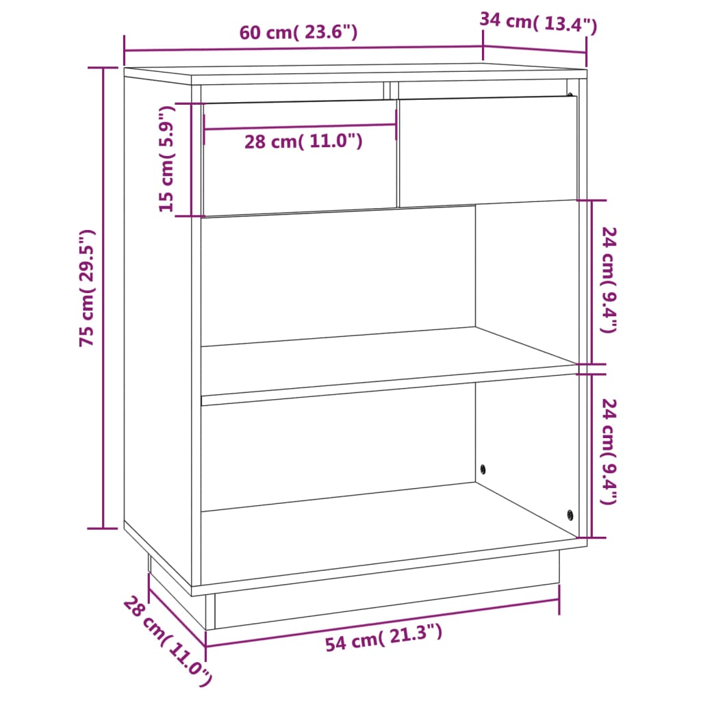 Wandkast 60x34x75 cm massief grenenhout