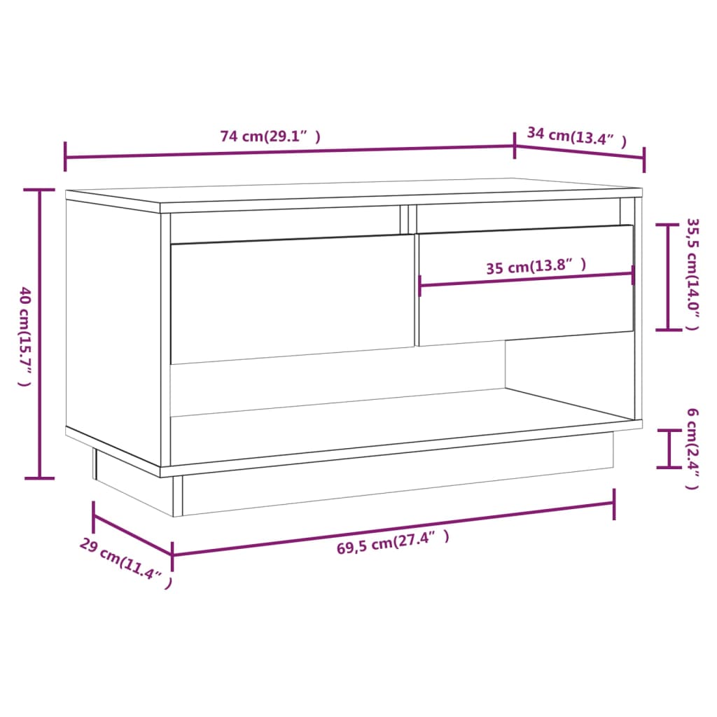 Meuble TV 74x34x40 cm en bois de pin massif