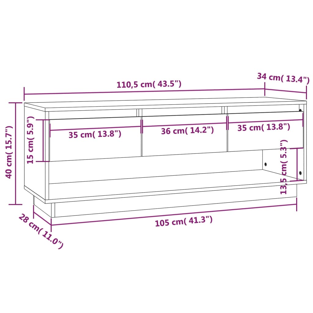 Meuble TV 110,5x34x40 cm en bois de pin massif