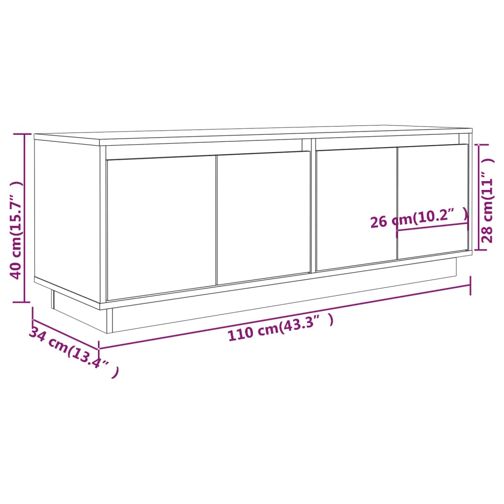 Meuble TV 110x34x40 cm en bois de pin massif