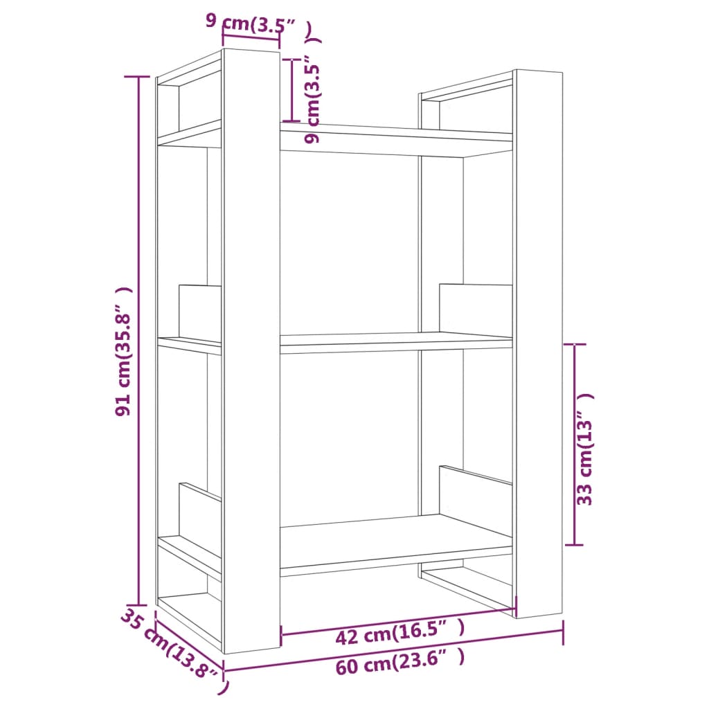 Bibliothèque / séparateur de pièce 60x35x91 cm en bois de pin massif