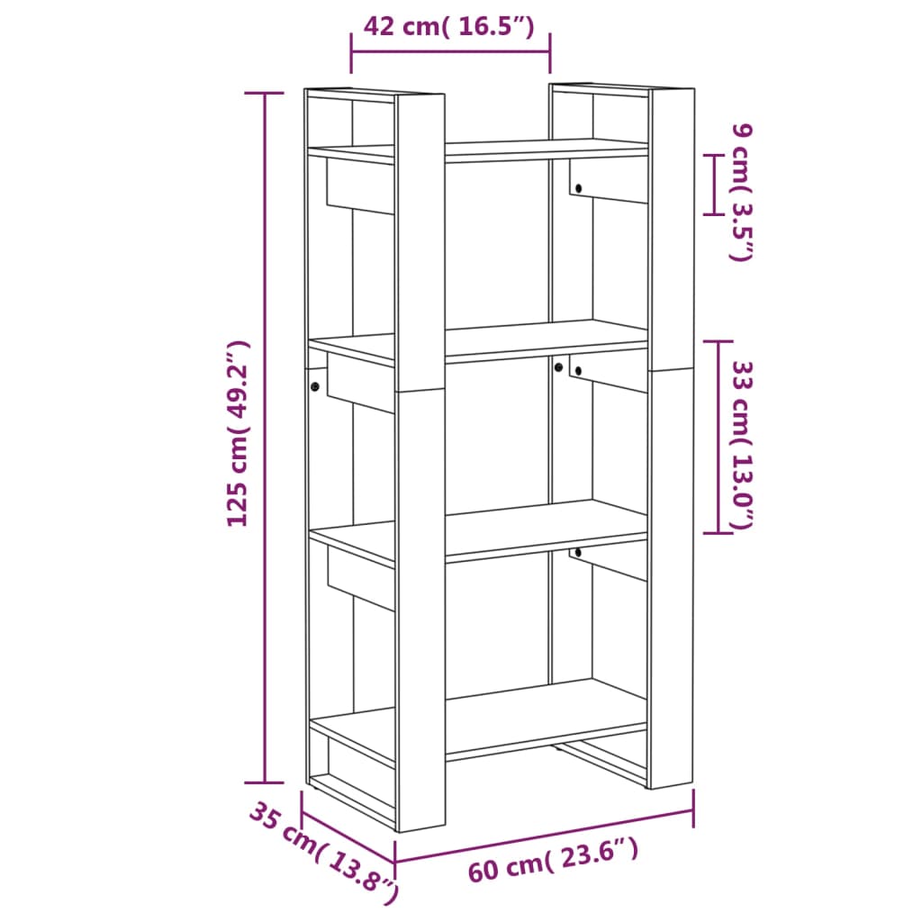 Bibliothèque/paravent 60x35x125 cm bois massif