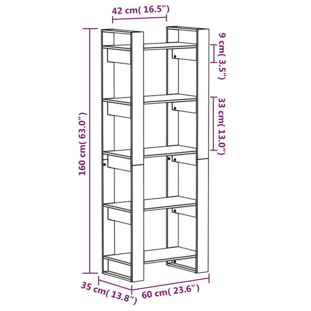 Boekenkast/kamerscherm 60x35x160 cm massief grenenhout