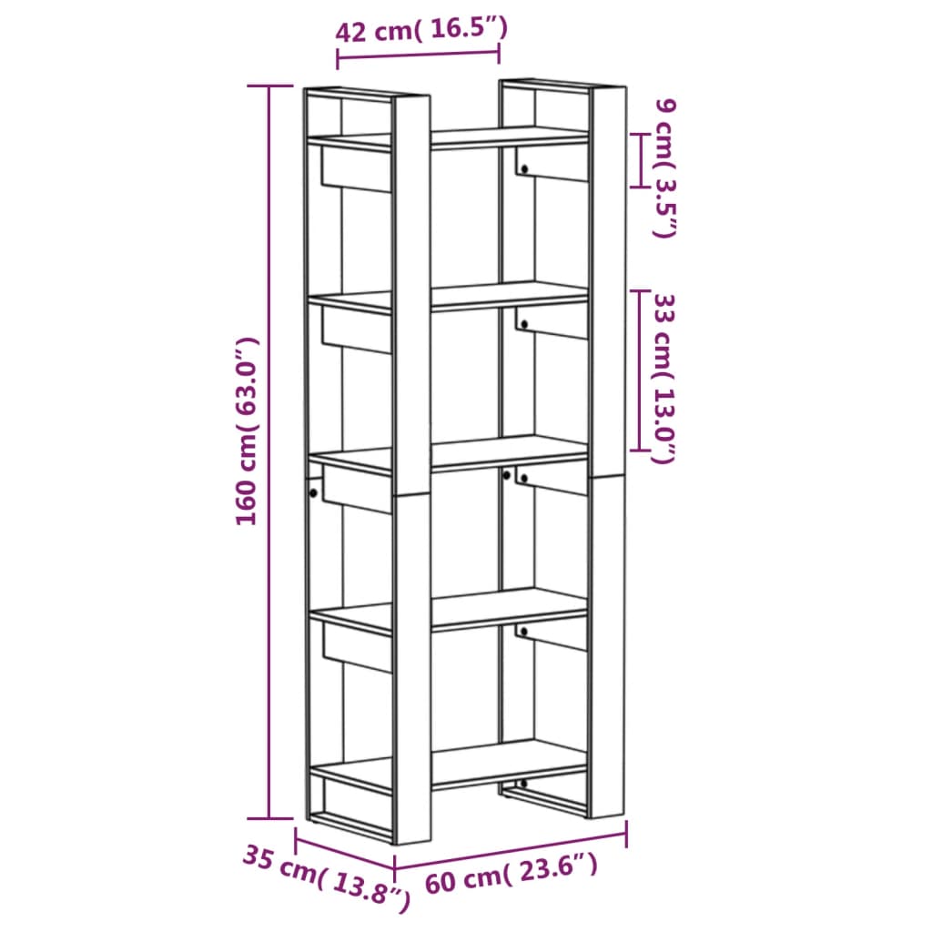 Boekenkast/kamerscherm 60x35x160 cm massief grenenhout