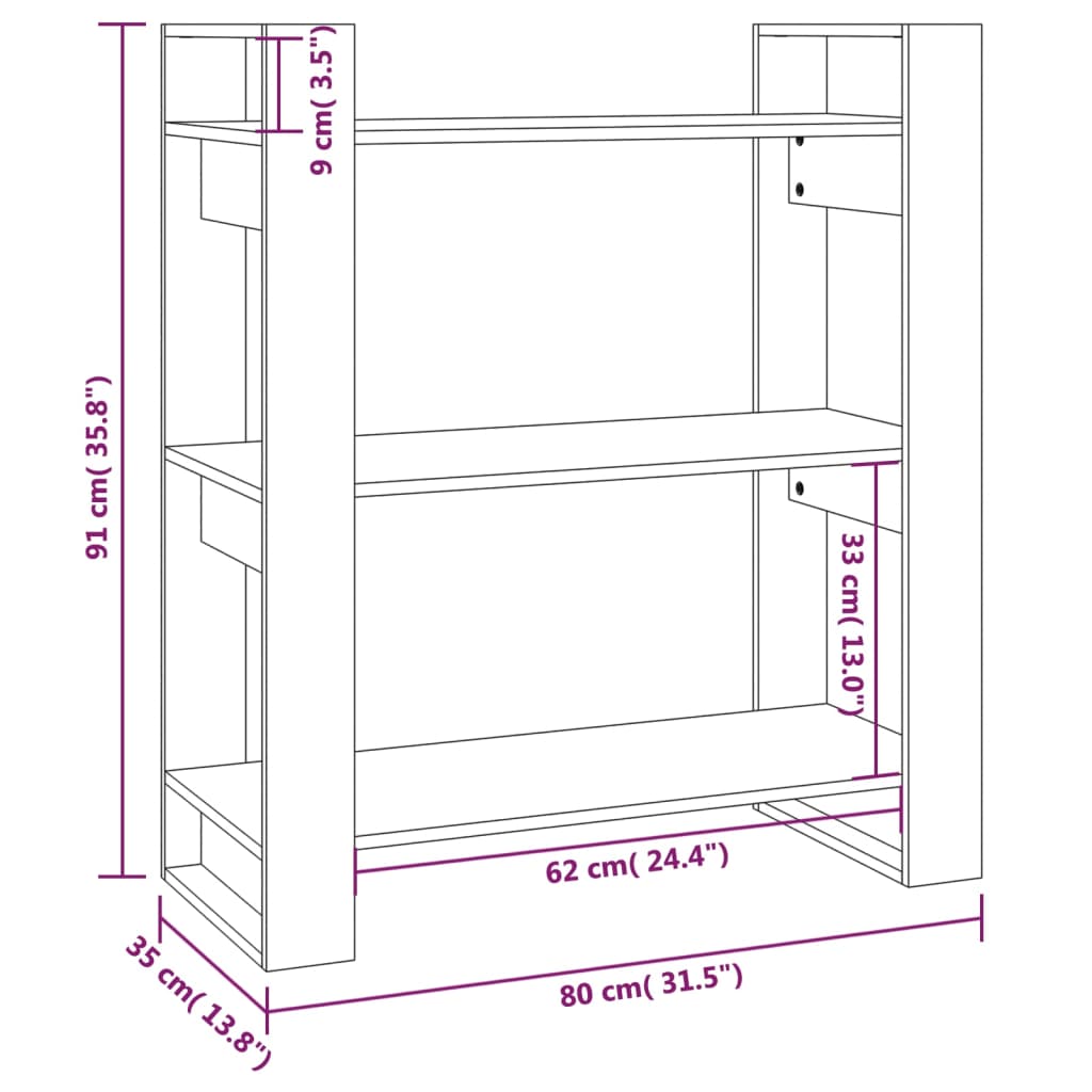 Bibliothèque/paravent 80x35x91 cm en bois de pin massif