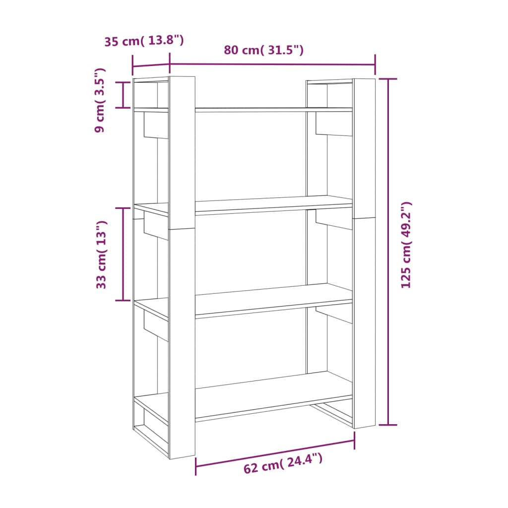 Bibliothèque/paravent 80x35x125 cm en pin massif