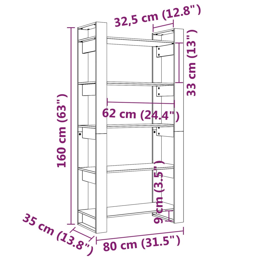 Bibliothèque/paravent 80x35x160 cm bois massif