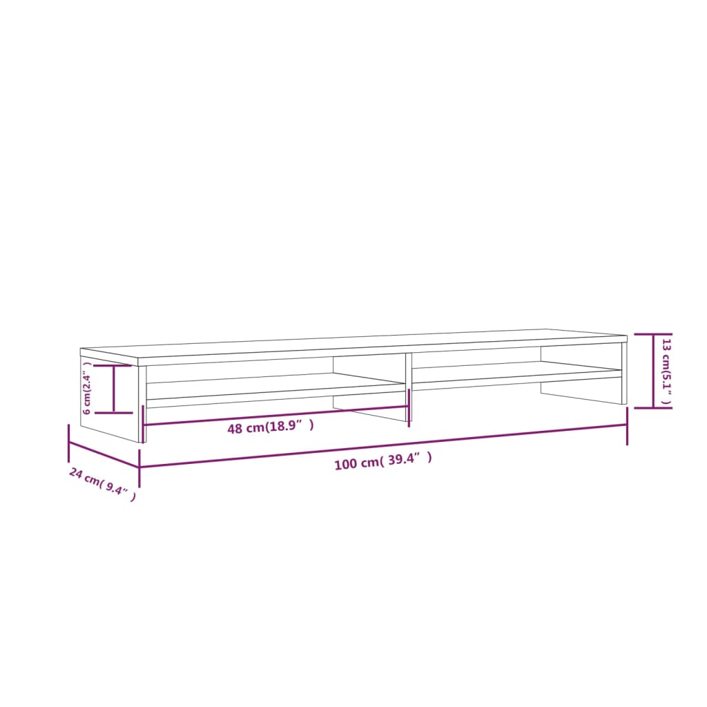 Support pour écran 100x24x13 cm en bois de pin massif