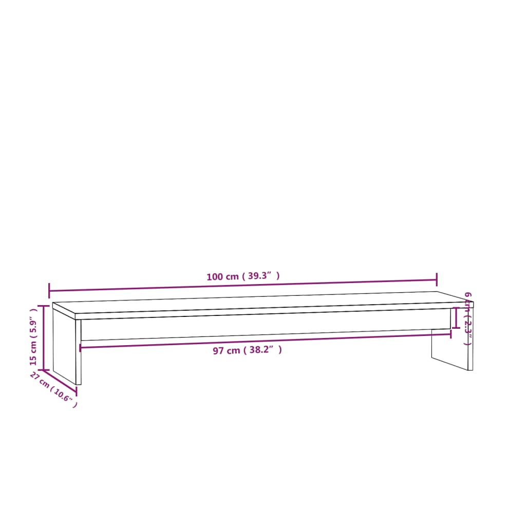 Support pour écran 100x27x15 cm en bois de pin massif