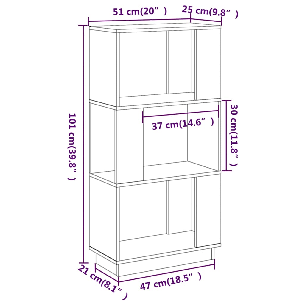 Bibliothèque/paravent 51x25x101 cm en bois de pin massif