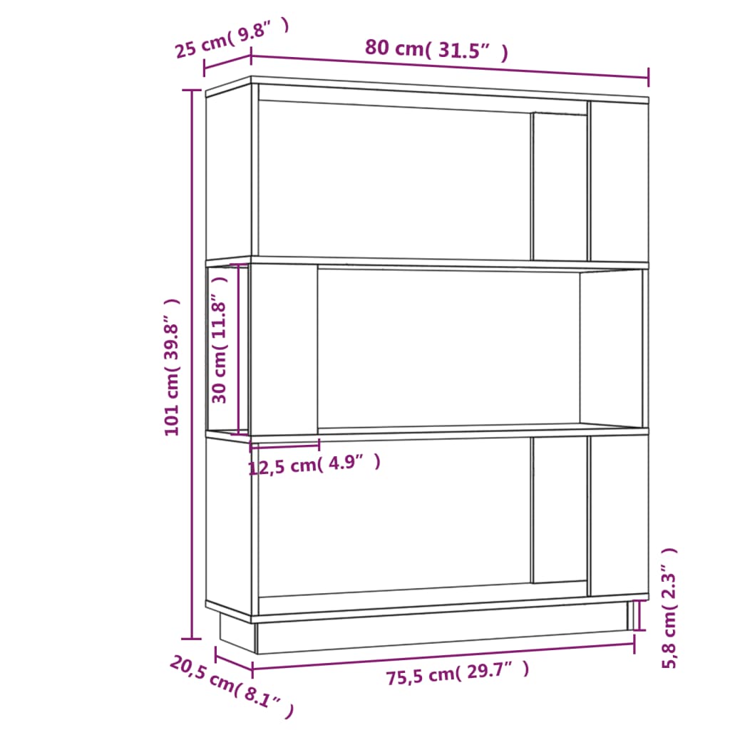 Boekenkast/kamerscherm 80x25x101 cm massief grenenhout