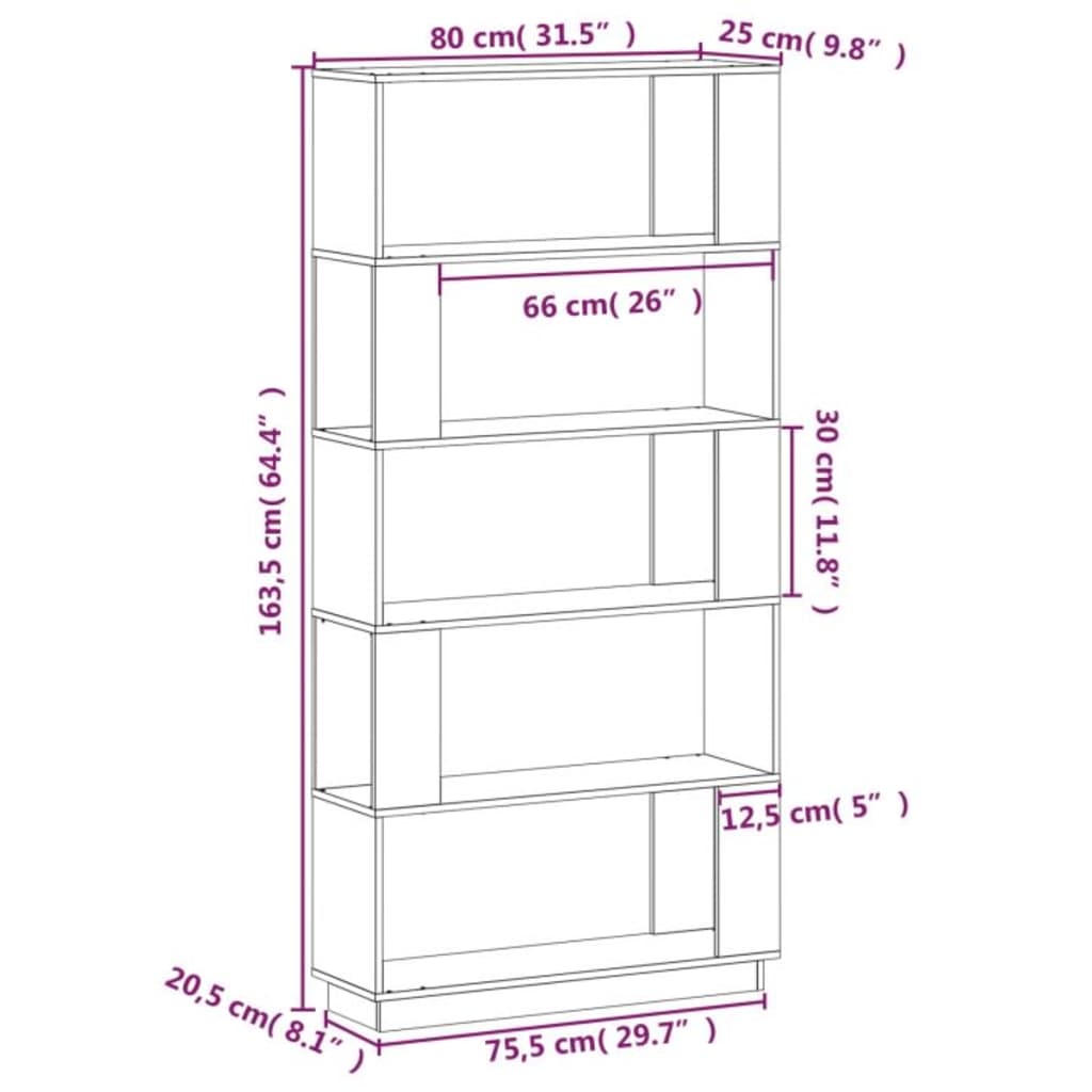 Bibliothèque/paravent 80x25x163,5 cm en pin massif