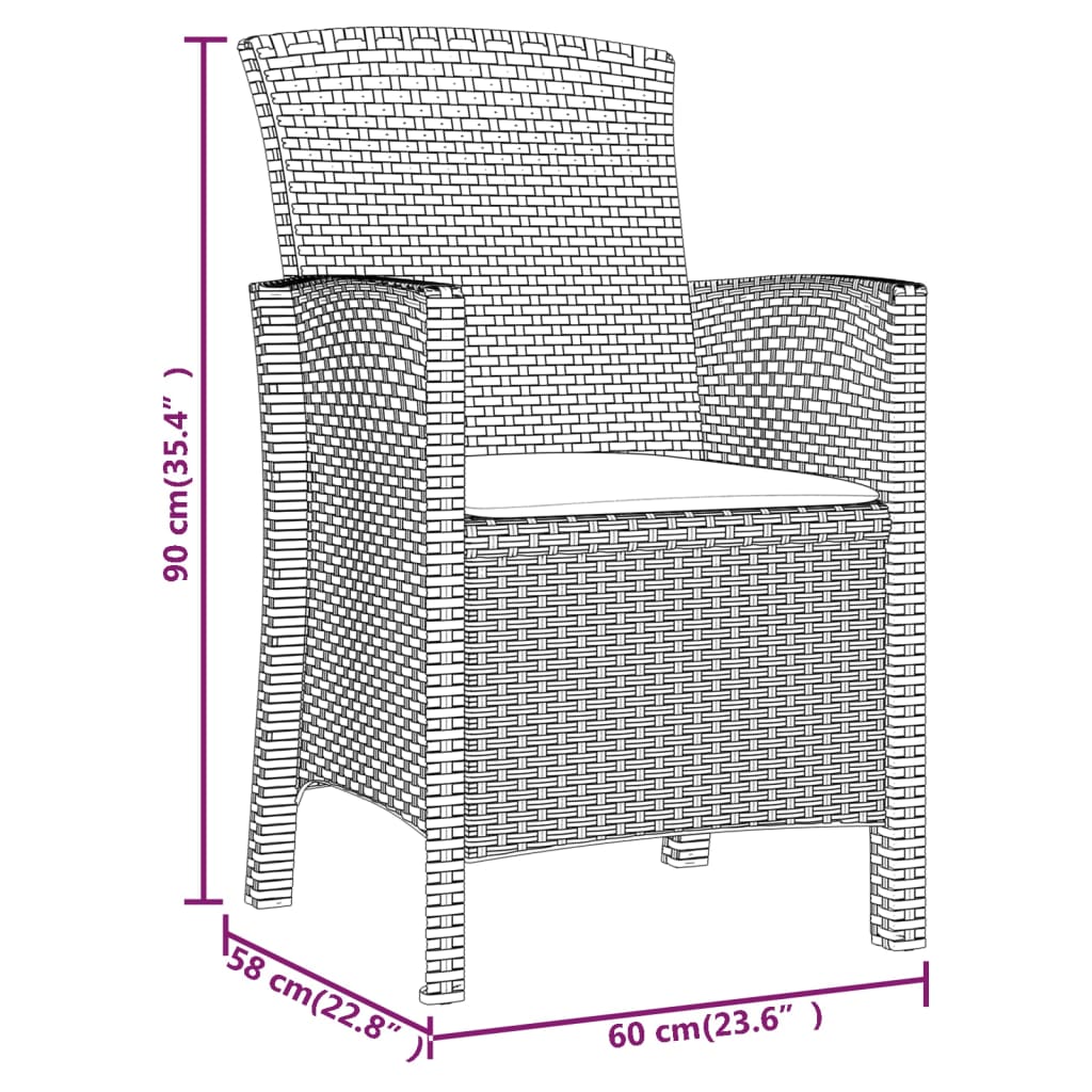 3-delige Loungeset met kussens PP rattan grafietkleurig