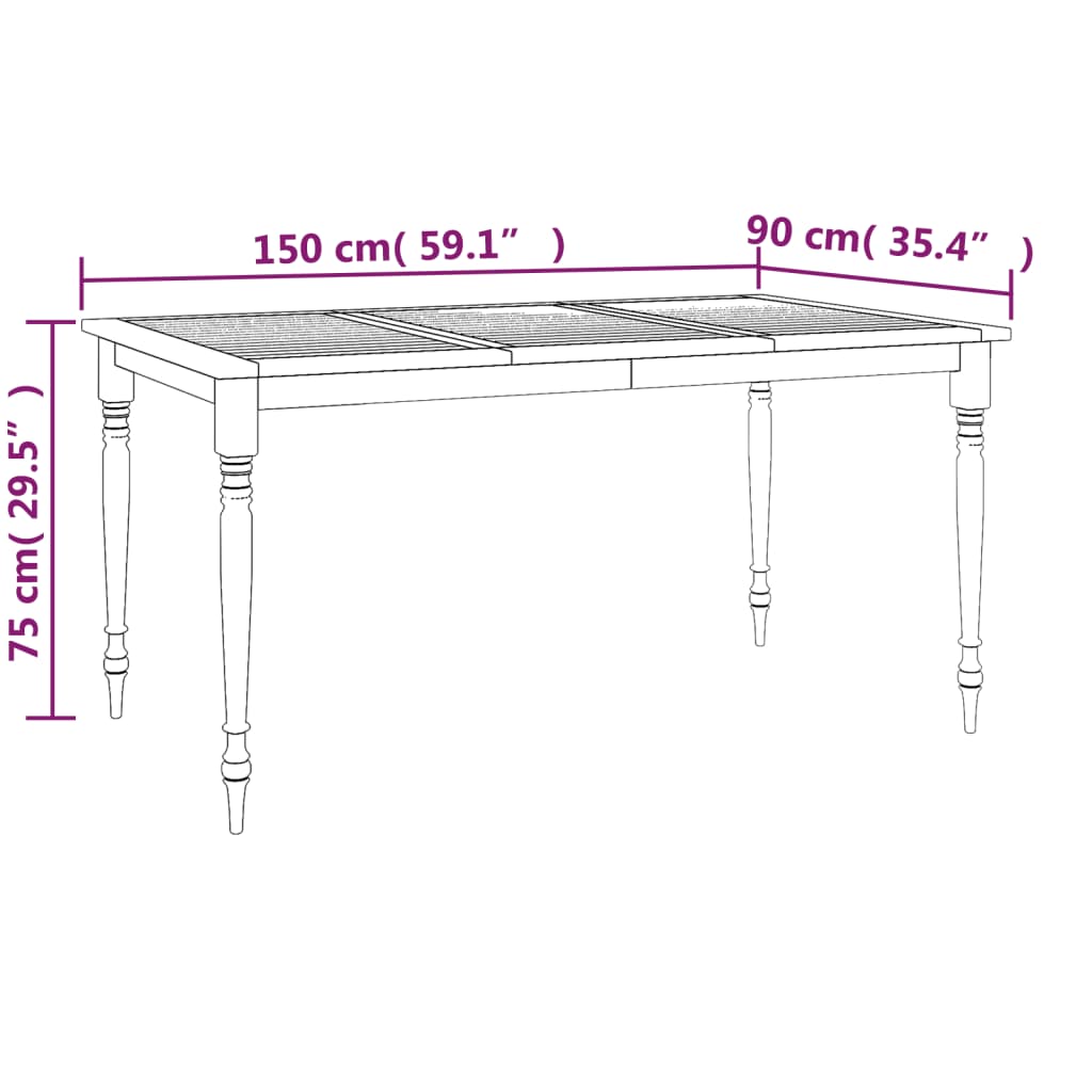 Tafel Batavia 200x100x75 cm massief teakhout