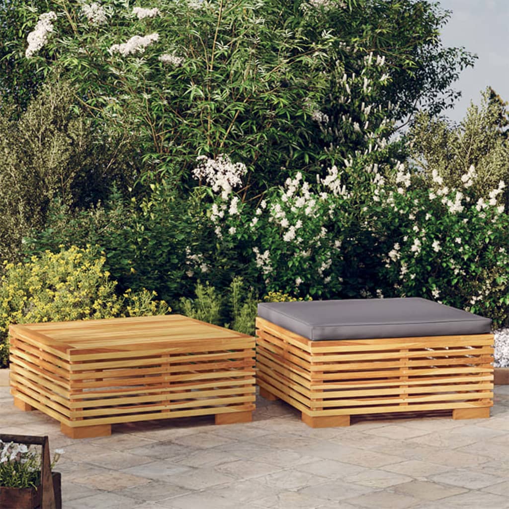 Canapé de jardin avec coussins gris foncé en bois de teck massif