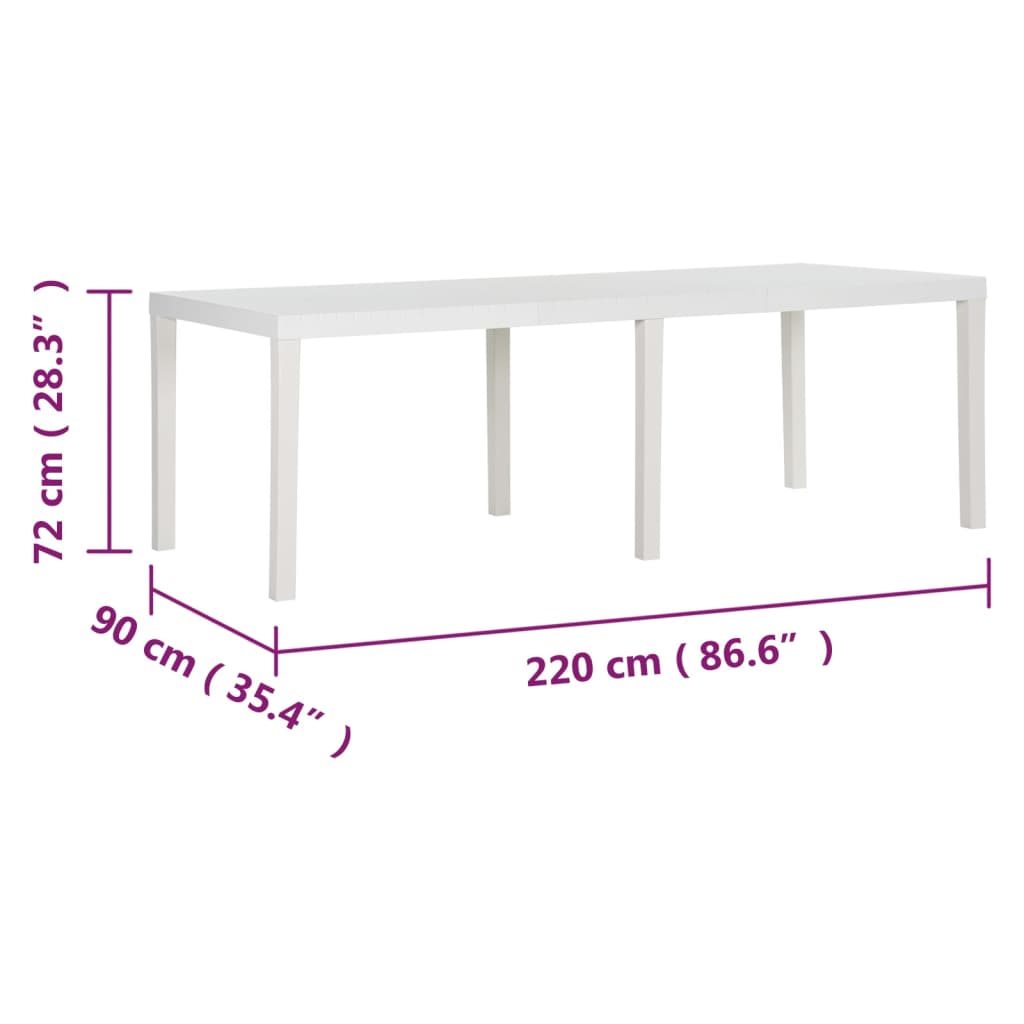 Table de jardin 220x90x72 cm polypropylène blanc