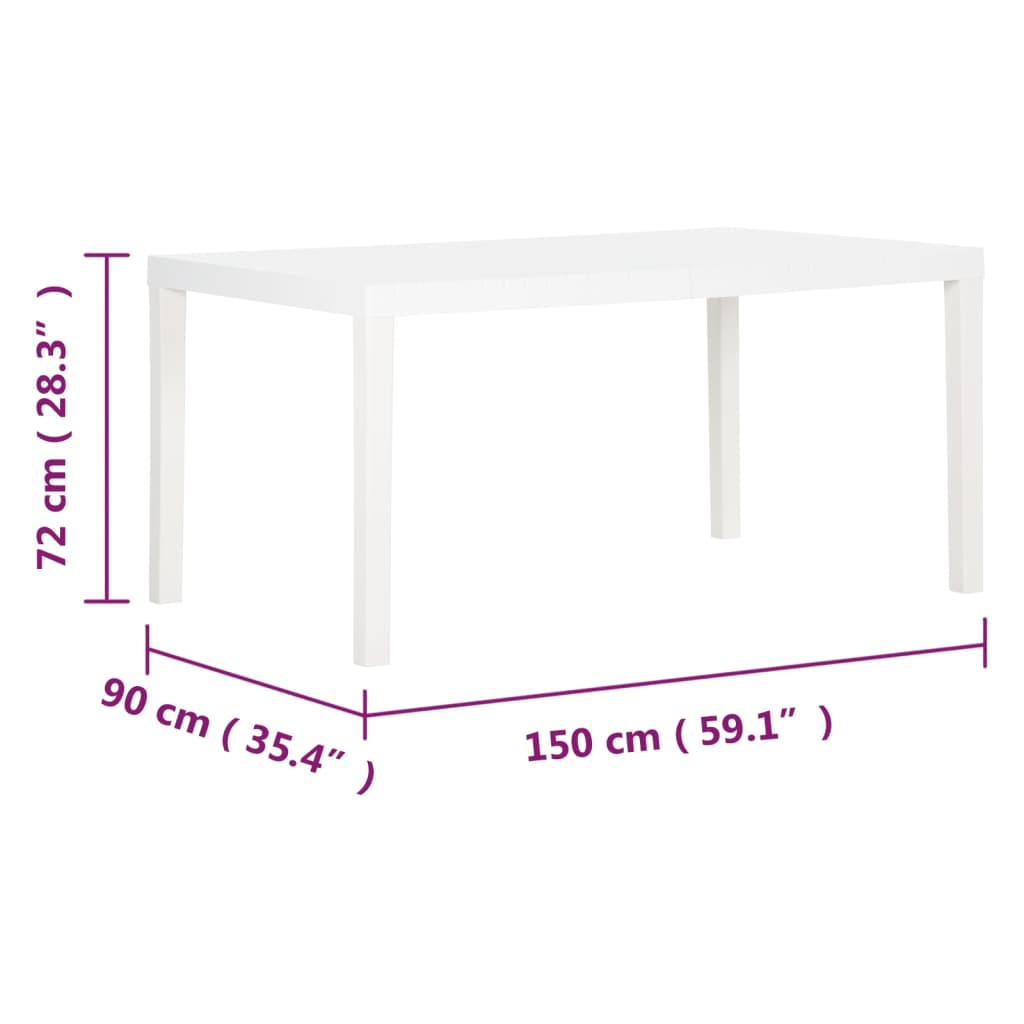 Tuintafel 150x90x72 cm polypropeen wit