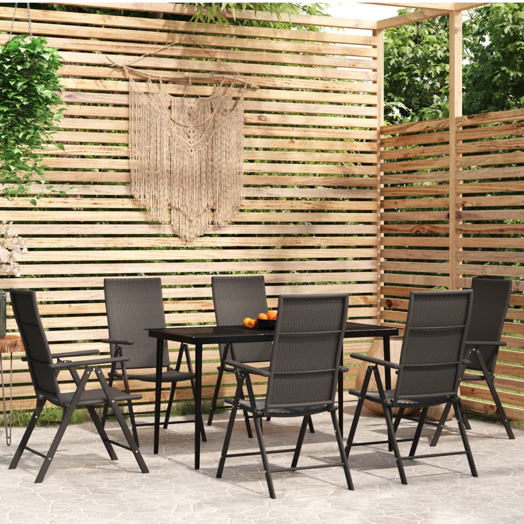 7-delige Tuinset poly rattan zwart