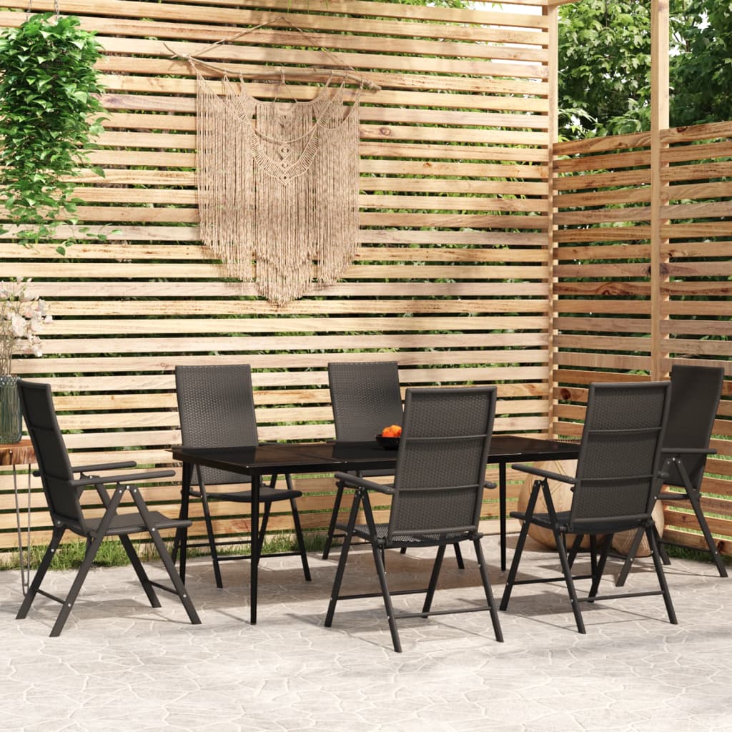 7-delige Tuinset poly rattan zwart