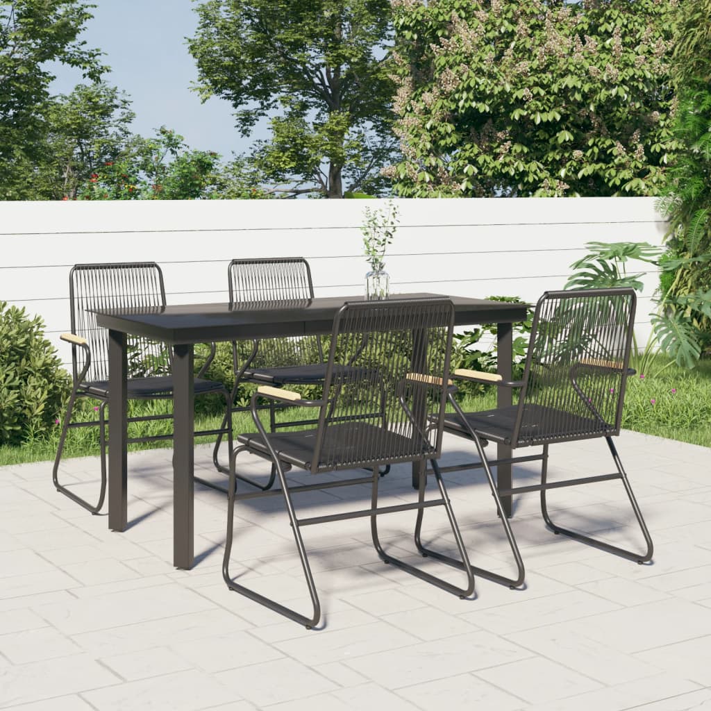 7-delige Tuinset PVC-rattan zwart