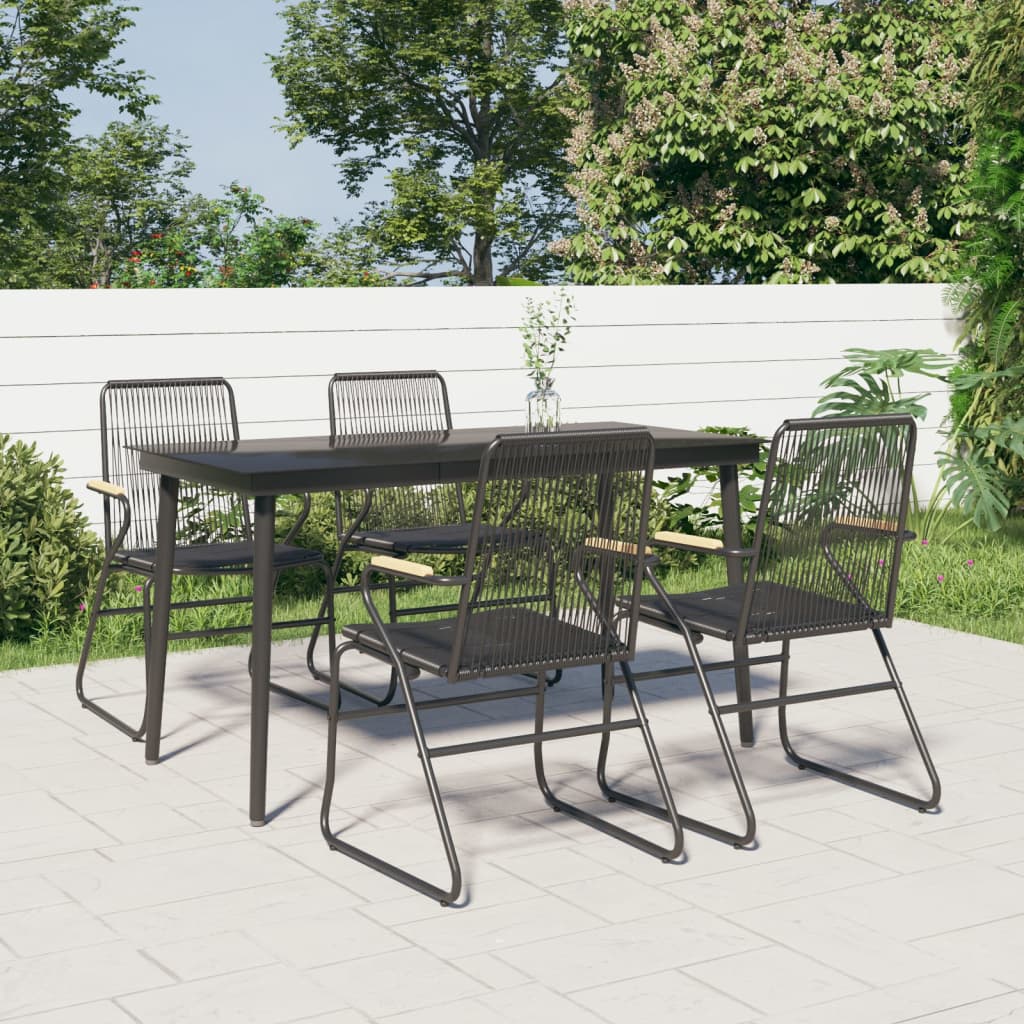 3-delige Tuinset PVC-rattan zwart