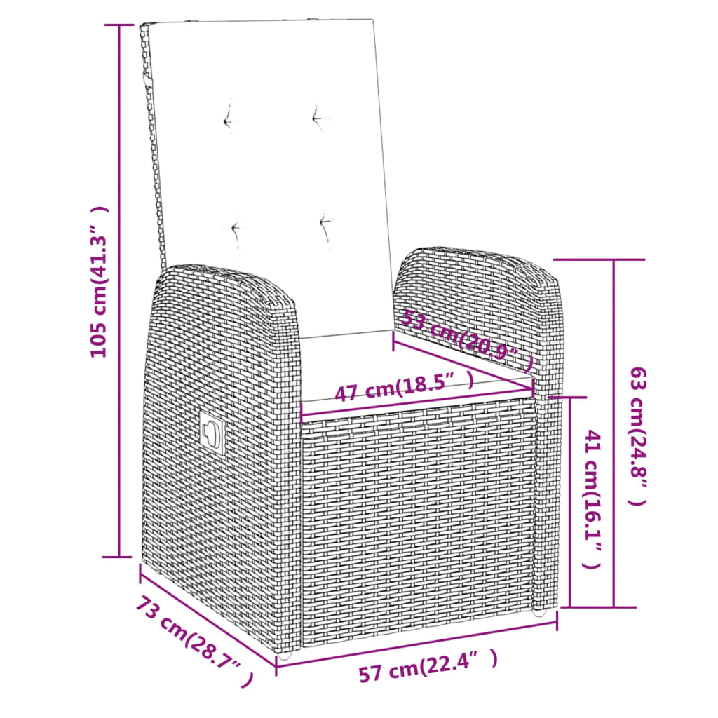 Ensemble de jardin 7 pièces avec coussins, gris