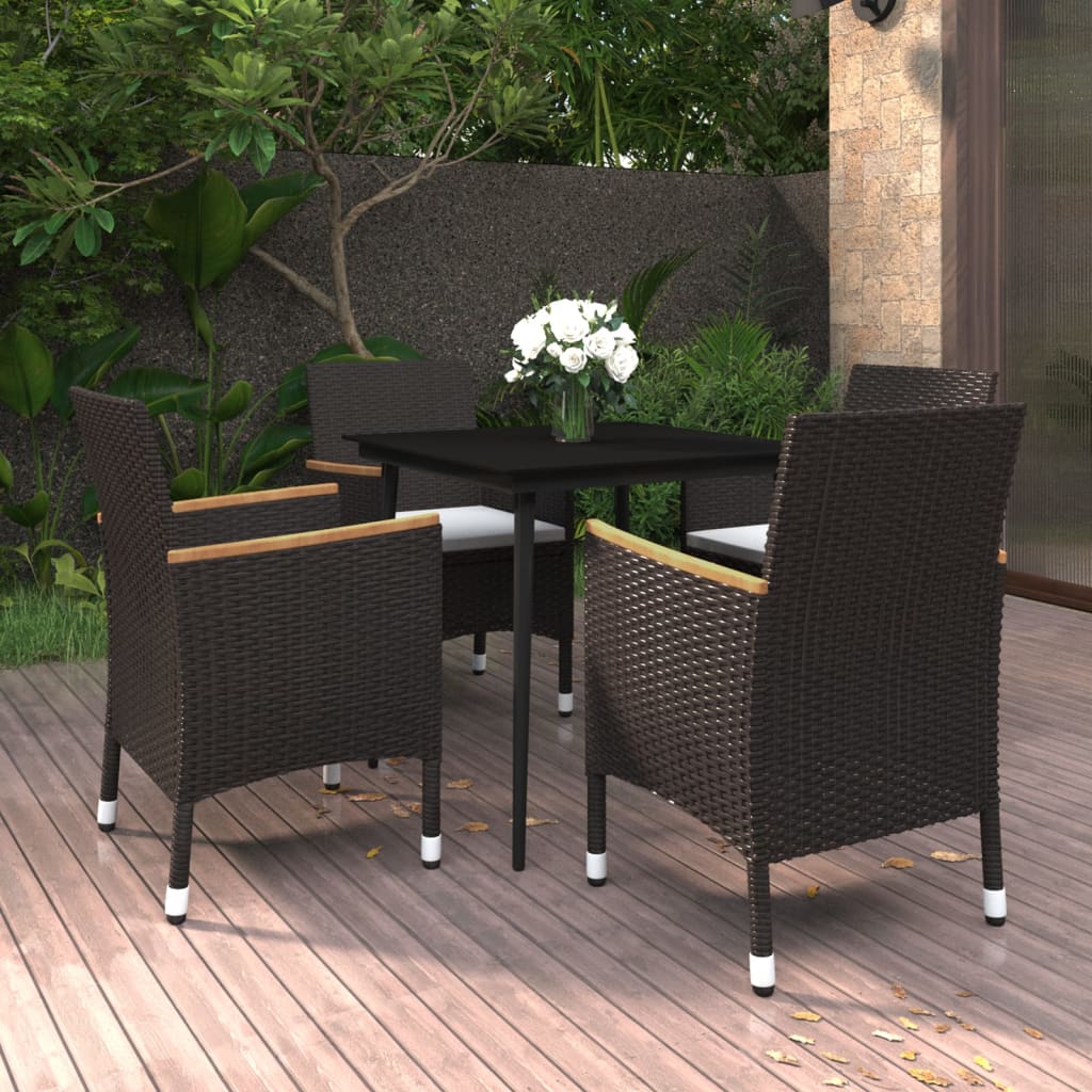 3-delige Tuinset met kussens poly rattan en glas