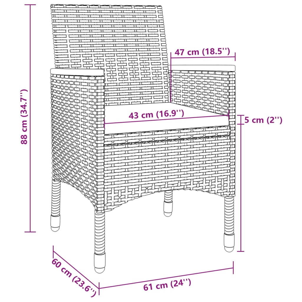 3-delige Tuinset met kussens poly rattan en glas